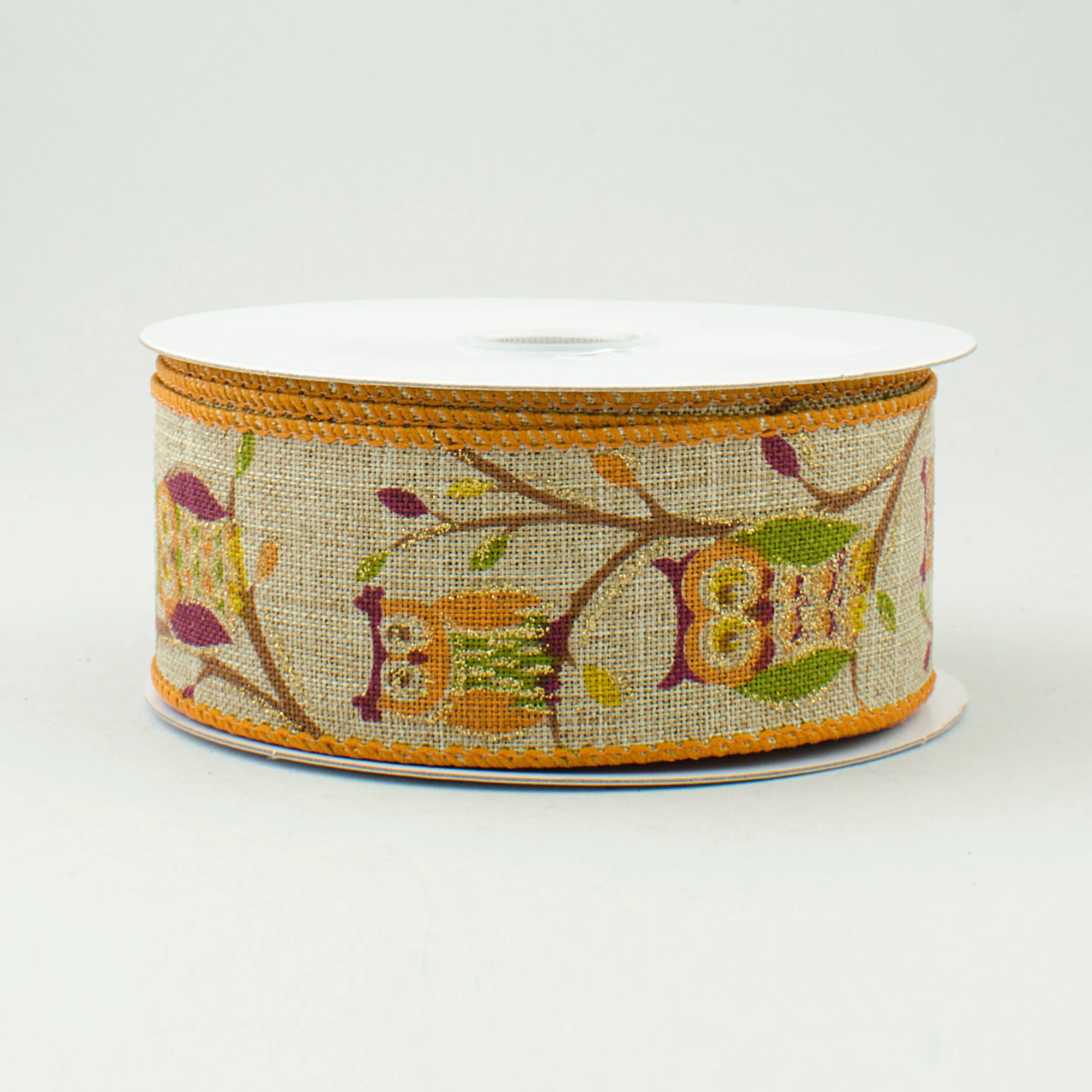 1.5" Natural Linen Fall Owl Ribbon (10 Yards)