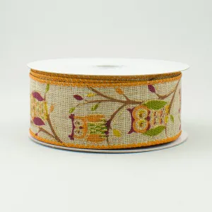 1.5" Natural Linen Fall Owl Ribbon (10 Yards)