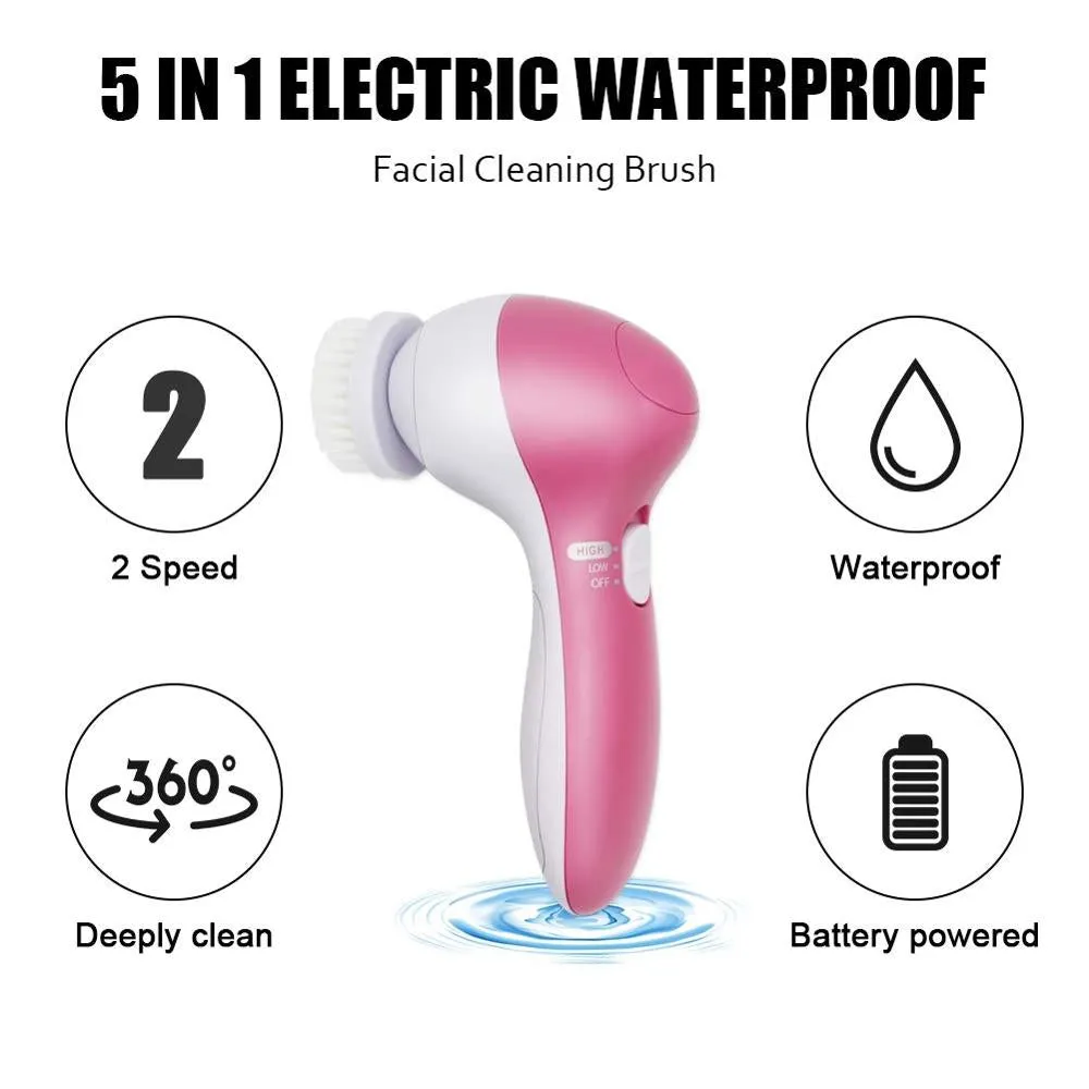 5 in 1 Electric Waterproof Facial Cleansing Spin Brush Set for Deep Cleansing, Gentle Exfoliating, Removing Blackhead, Massaging