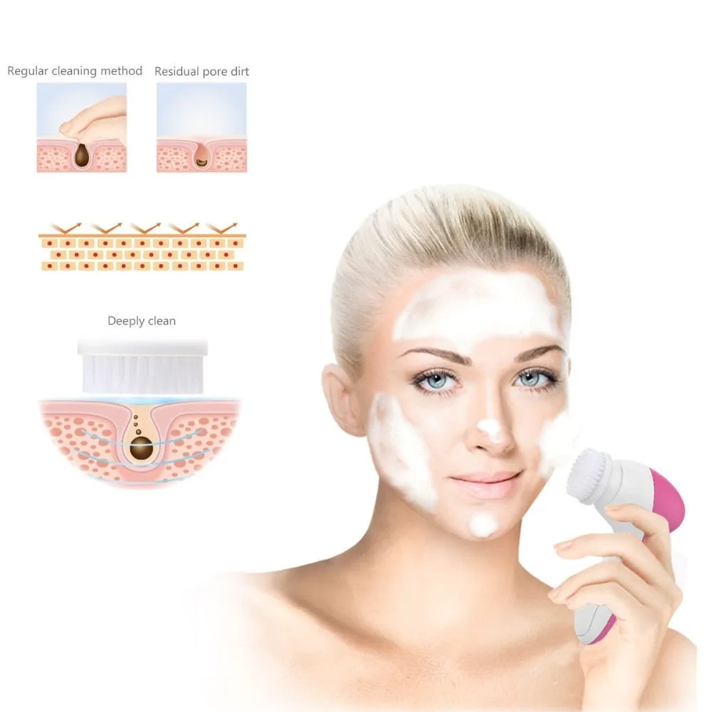 5 IN 1 Face Cleansing Brush Electric Facial Cleaner Wash Machine Spa Skin Care Massager Blackhead Cleaning Facial Cleanser Tools