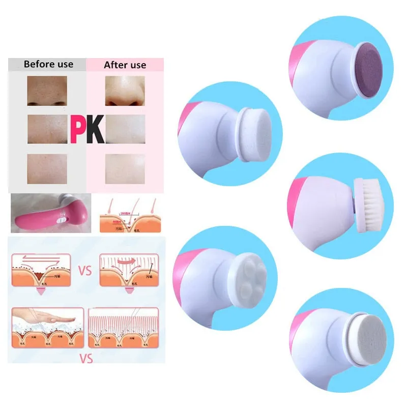 5 IN 1 Face Cleansing Brush Electric Facial Cleaner Wash Machine Spa Skin Care Massager Blackhead Cleaning Facial Cleanser Tools