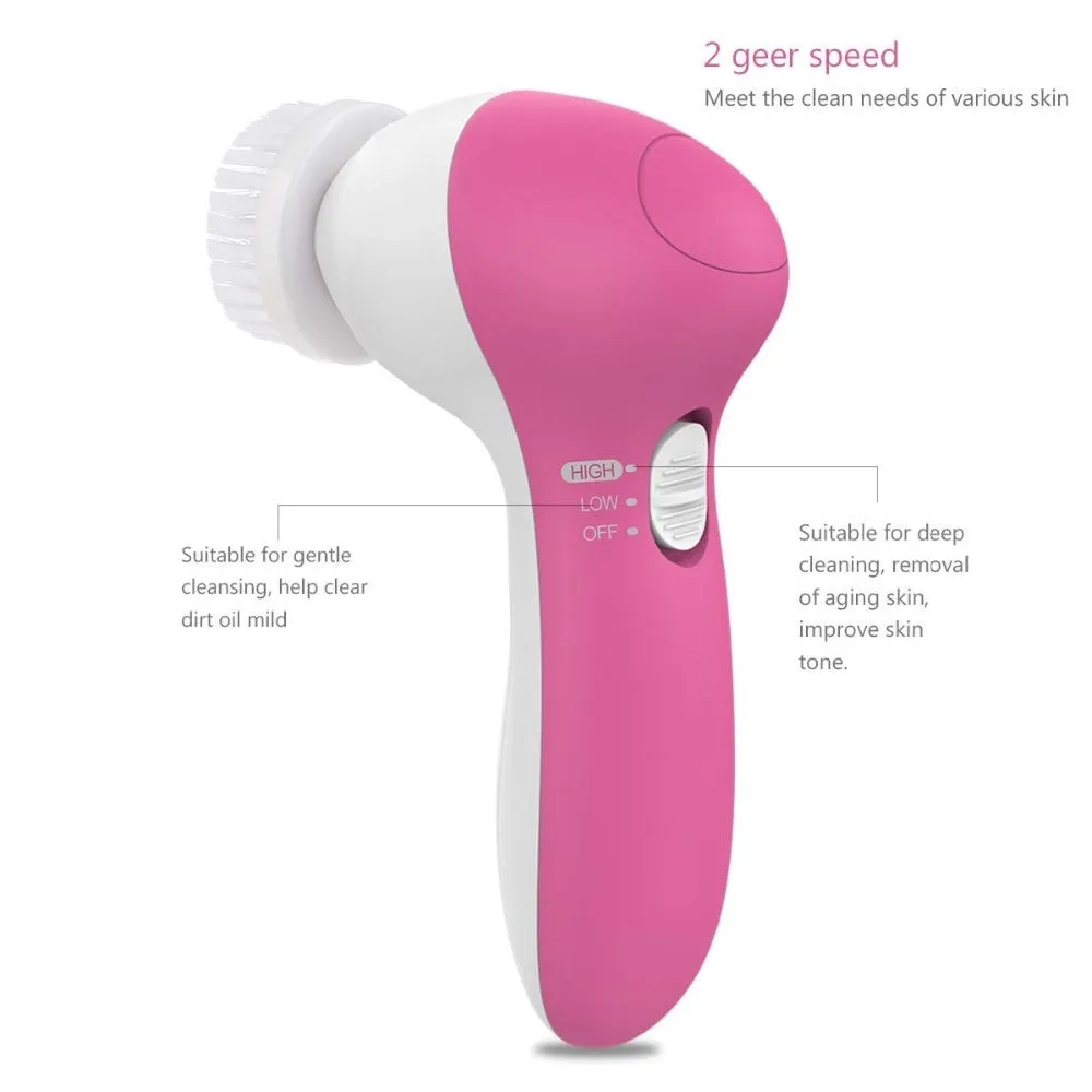 5 IN 1 Face Cleansing Brush Electric Facial Cleaner Wash Machine Spa Skin Care Massager Blackhead Cleaning Facial Cleanser Tools