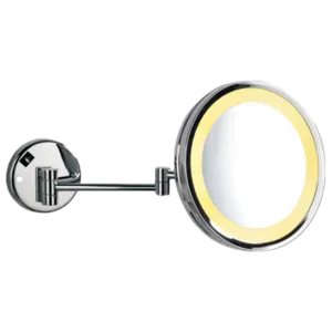 Afina 10" Polished Chrome 5X Magnification Round Lighted Wall Mount Makeup Mirror