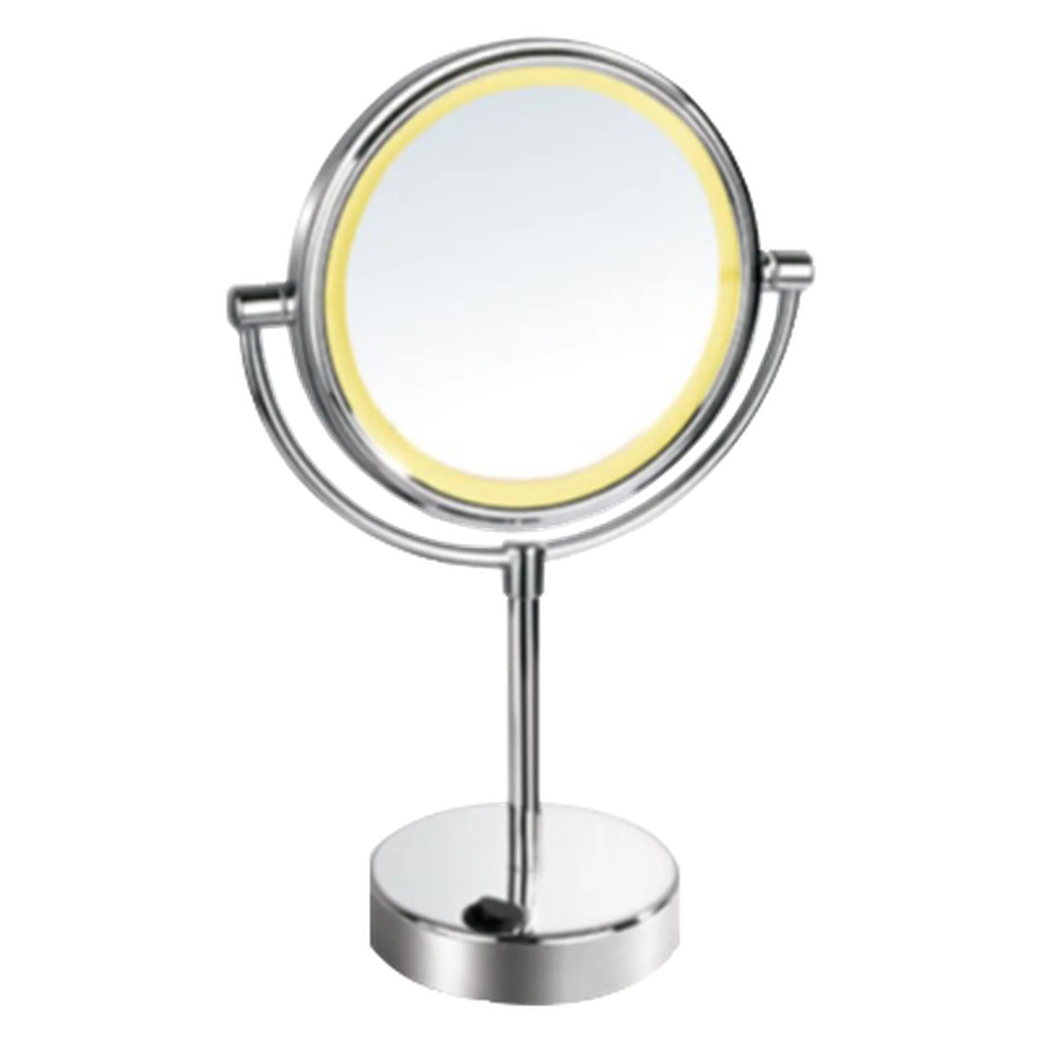 Afina 7" Polished Chrome 5X Magnification Round Battery Operated Double Sided Lighted Table Makeup Mirror