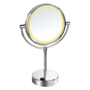Afina 7" Polished Chrome 5X Magnification Round Battery Operated Double Sided Lighted Table Makeup Mirror