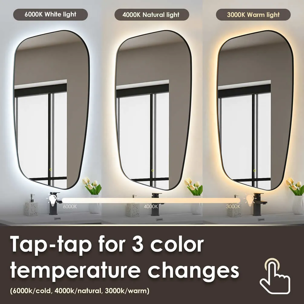 Altair Florian Anti-Fog Dimmable Bathroom LED Vanity Mirror, Matte Black or Brushed Gold