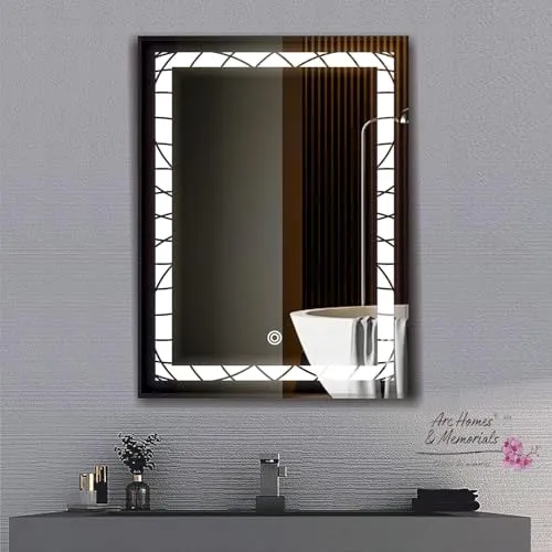 ARC homes Rectangular Wall Mounted Backlit Led Mirror with Touch Sensor | Bathroom Mirror with Led Lights | Long Mirror for Bedroom Living Room Washbasin Mirror (Double Light, 18 x 24 Inch)