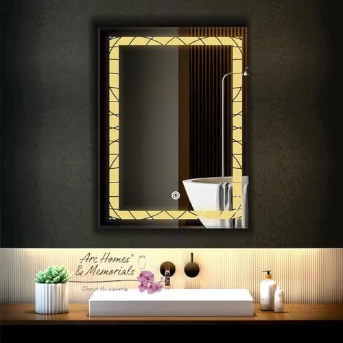 ARC homes Rectangular Wall Mounted Backlit Led Mirror with Touch Sensor | Bathroom Mirror with Led Lights | Long Mirror for Bedroom Living Room Washbasin Mirror (Double Light, 18 x 24 Inch)