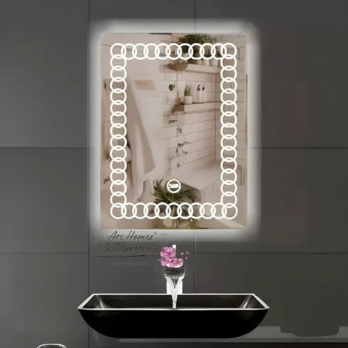 ARC homes Rectangular Wall Mounted Led Mirror with Touch Sensor | Bathroom Mirror with Led Lights | Long Mirror for Bedroom Living Room Washbasin Lighting Mirror (Triple Light, 24 x 30 Inch)