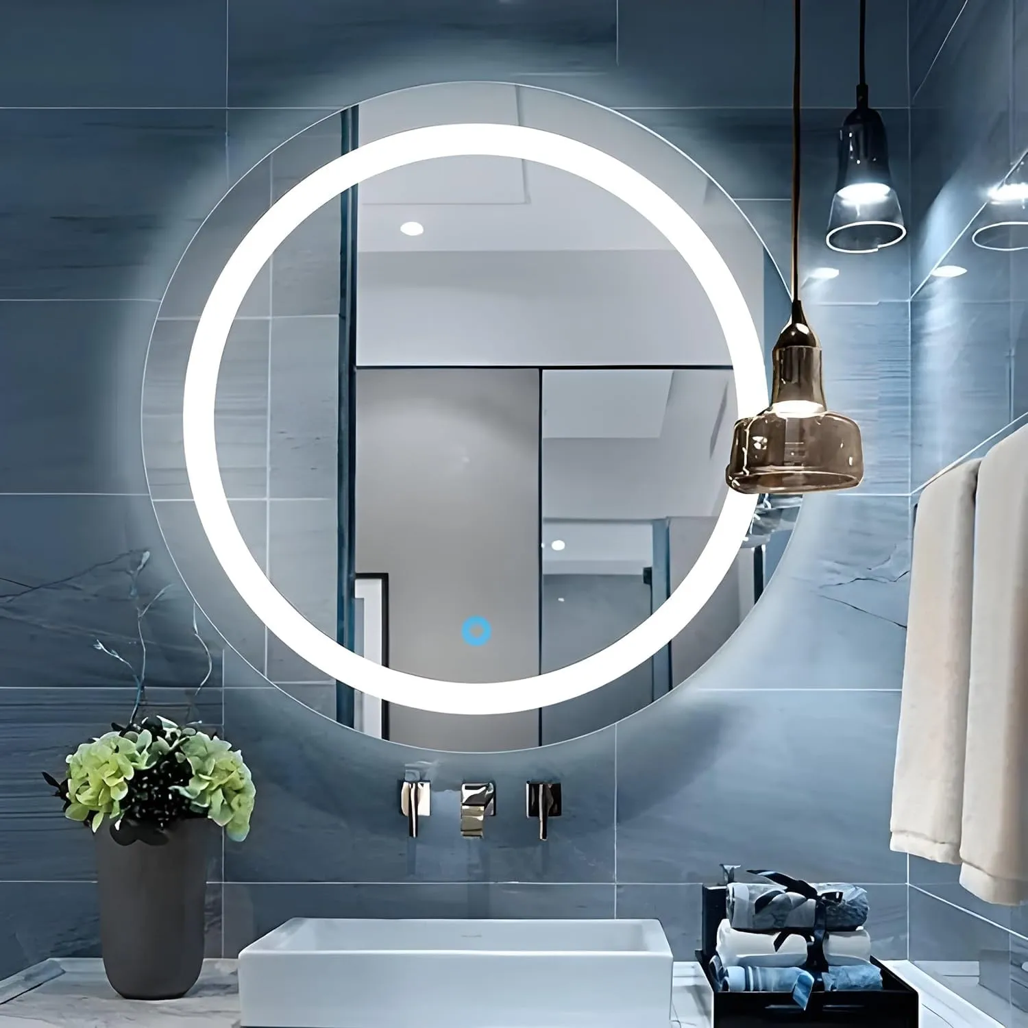 ARC homes Round Glass Wall Mounted Backlit Led Mirror with Touch Sensor (21 x 21 Inch) Bathroom Mirror with Led Lights 3 Light Mode |Mirror for Bedroom Living Room Washbasin Lighting Mirror
