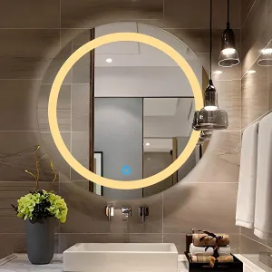 ARC homes Round Glass Wall Mounted Backlit Led Mirror with Touch Sensor (21 x 21 Inch) Bathroom Mirror with Led Lights 3 Light Mode |Mirror for Bedroom Living Room Washbasin Lighting Mirror
