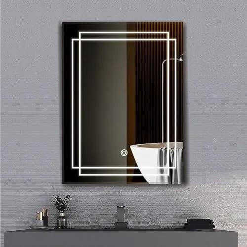 ARC homes Wall Mounted Rectangular Led Wall Mirror with Touch Sensor 3 Light Mode | Long Mirror for Home Mirror Bedroom Washbasin Lighting Bathroom Mirror with Led Lights (Double Light, 18 x 24 Inch)