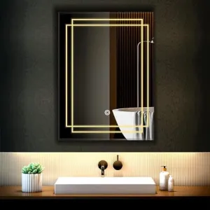 ARC homes Wall Mounted Rectangular Led Wall Mirror with Touch Sensor 3 Light Mode | Long Mirror for Home Mirror Bedroom Washbasin Lighting Bathroom Mirror with Led Lights (Double Light, 18 x 24 Inch)