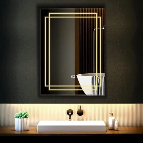 ARC homes Wall Mounted Rectangular Led Wall Mirror with Touch Sensor 3 Light Mode | Long Mirror for Home Mirror Bedroom Washbasin Lighting Bathroom Mirror with Led Lights (Double Light, 18 x 24 Inch)