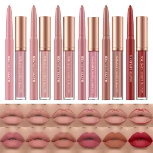 BestLand 12Pcs Matte Liquid Lipstick   Lip Liner Pens Set, One Step Lips Makeup Sets Pigment Velvety Nude Lip Stain Waterproof Long Wear Lip Gloss Make up Gift Set (Set C)
