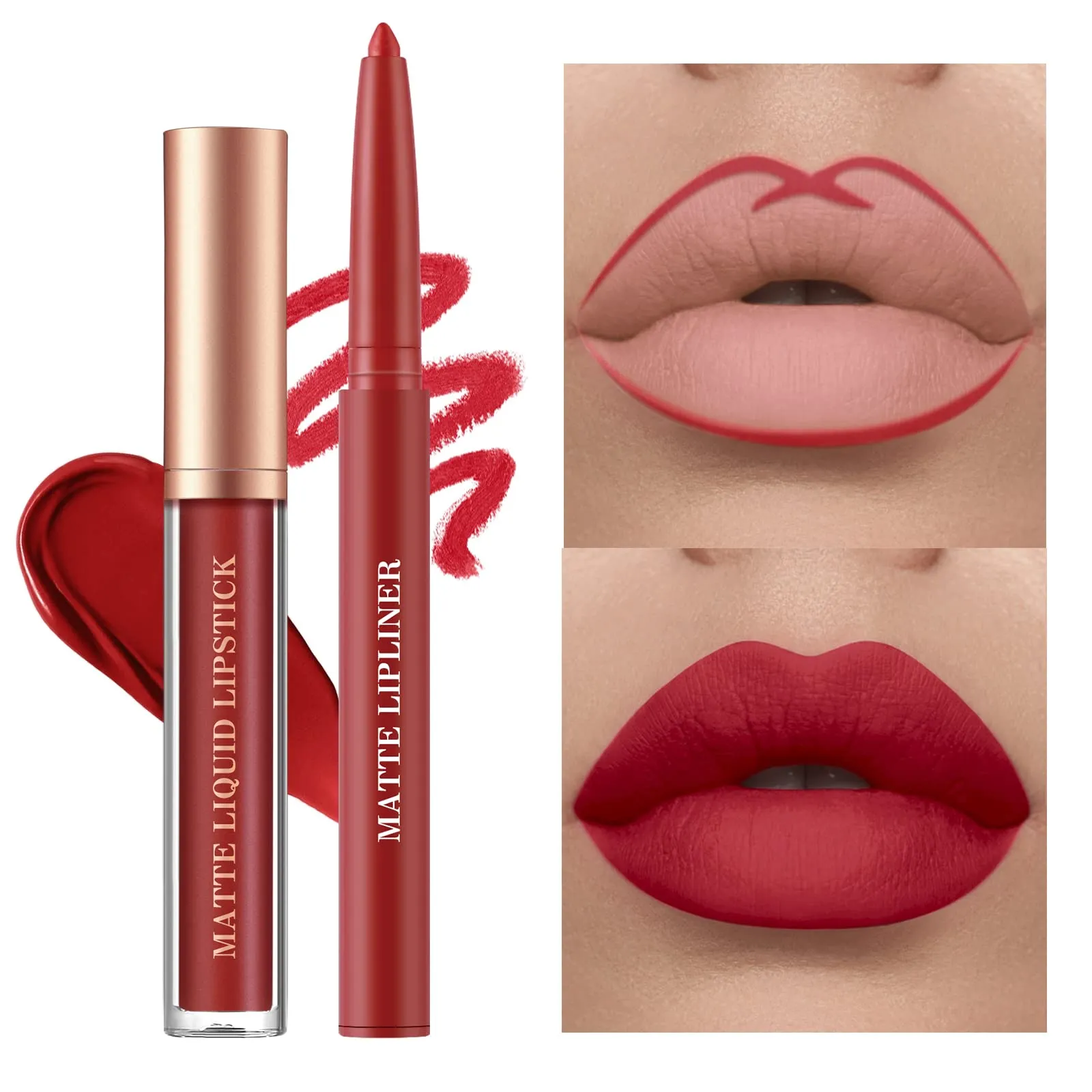 BestLand 12Pcs Matte Liquid Lipstick   Lip Liner Pens Set, One Step Lips Makeup Sets Pigment Velvety Nude Lip Stain Waterproof Long Wear Lip Gloss Make up Gift Set (Set C)