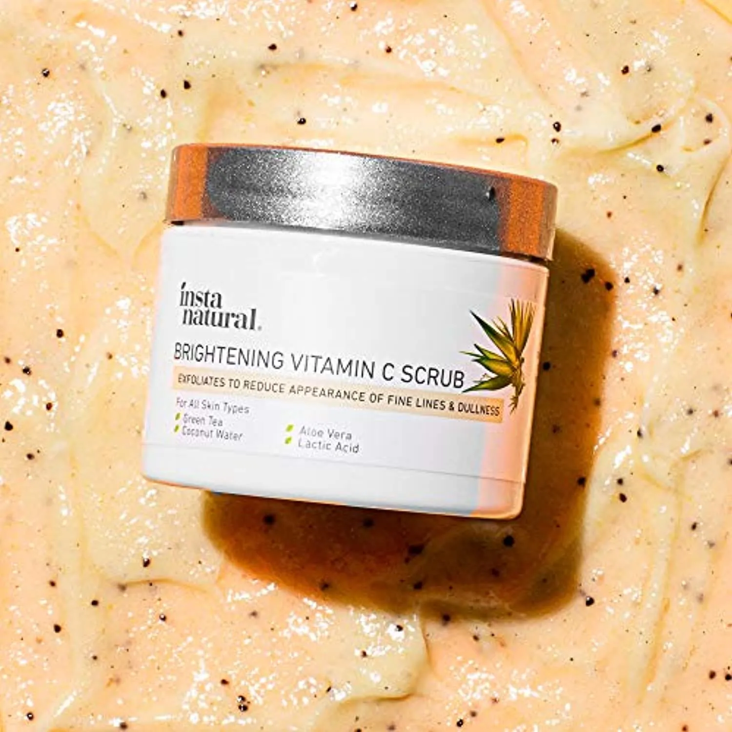 Brightening Vitamin C Face Scrub - Natural Cleansing Exfoliator - Blackhead Reducing Facial Mask - Deep Pore Cleanser - Gentle Exfoliant - Oily, Dry & Sensitive Skin - Green Tea & Coconut Water - 2oz