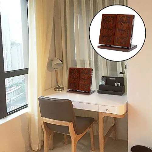 CALANDIS Antique Style Wood Cosmetic Mirror Panoramic Dressing Mirror Beauty Gifts Dark Wood Color