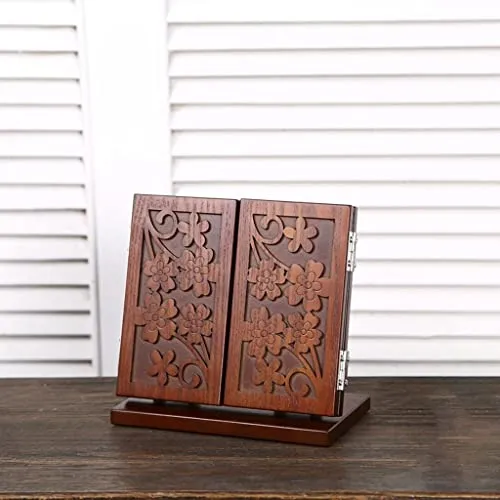 CALANDIS Antique Style Wood Cosmetic Mirror Panoramic Dressing Mirror Beauty Gifts Dark Wood Color