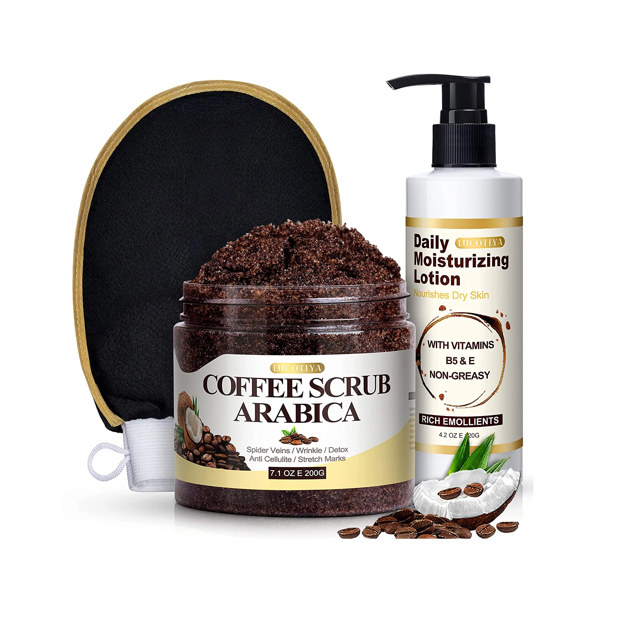 Coffee Scrub Body Exfoliator Skin Care Set Moisturizing and Exfoliating Body Face Hand Leg Foot Scrub for Men and Women Fights Acne & Cellulite Fine Lines