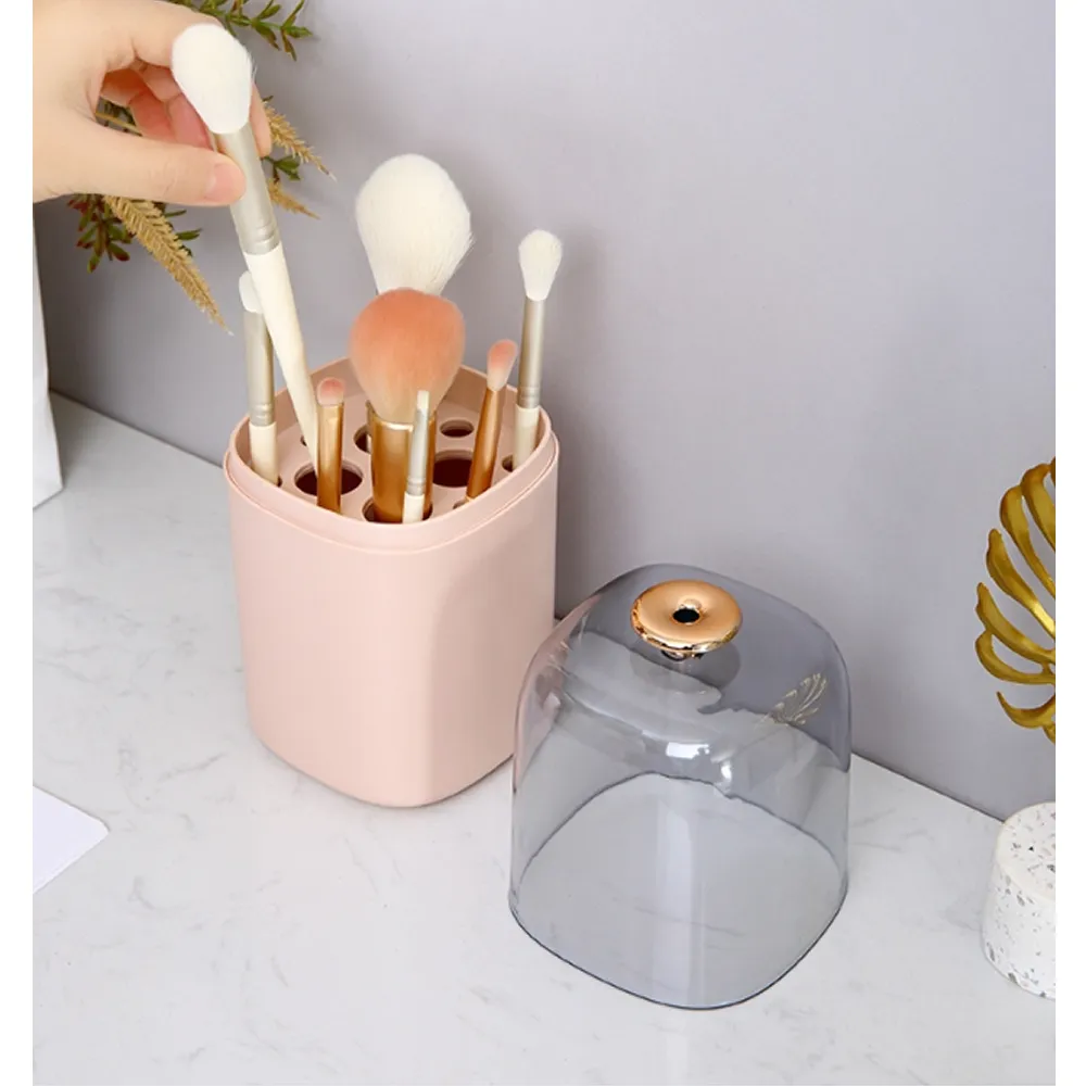 Countertop Waterproof Cosmetic Brushes Organizer With Lid 438773