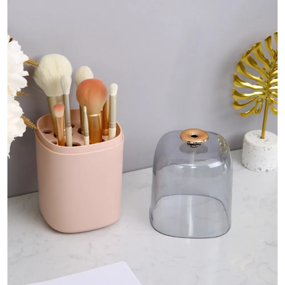Countertop Waterproof Cosmetic Brushes Organizer With Lid 438773