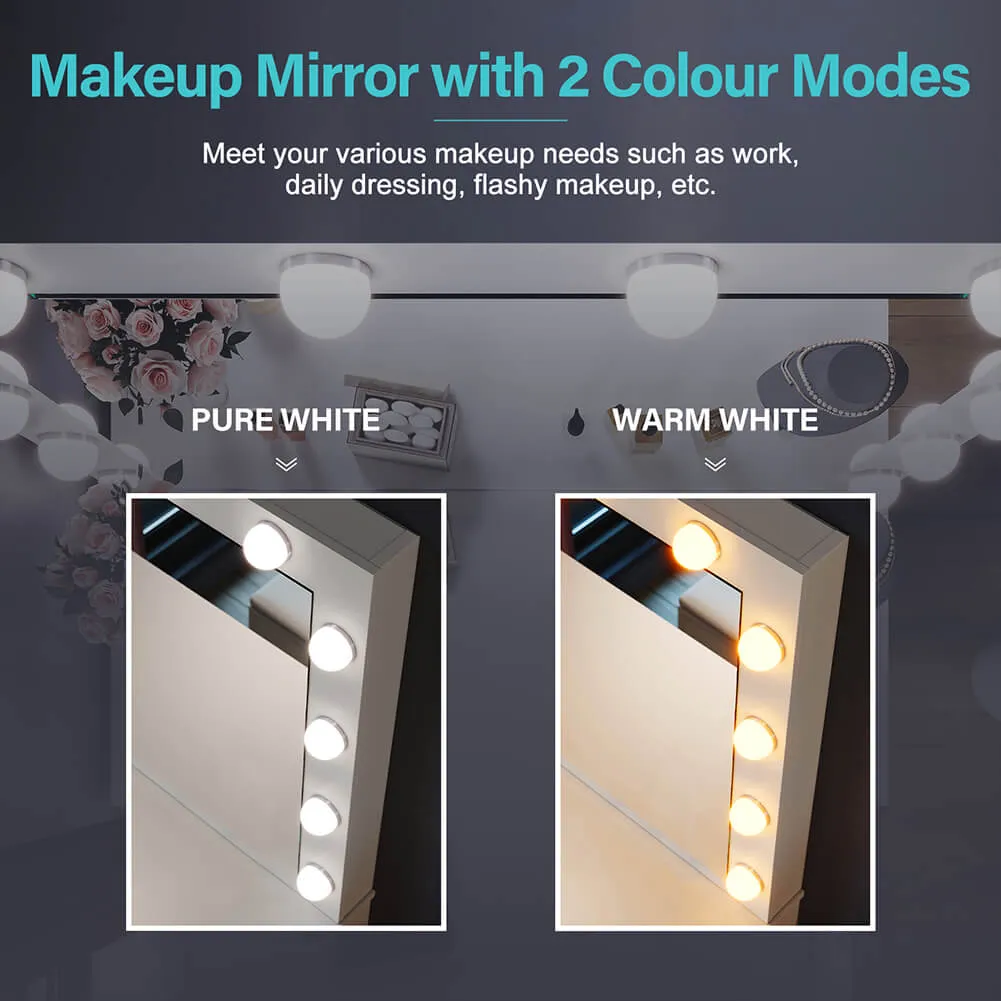 Dressing Table Vanity Set Stool Makeup 12 LED Bulbs Jewellery Organizer Cabinet