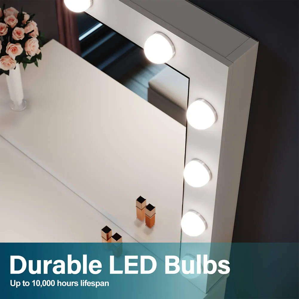 Dressing Table Vanity Set Stool Makeup 12 LED Bulbs Jewellery Organizer Cabinet