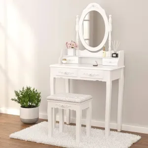 Elegant Vanity Set with Mirror & Stool
