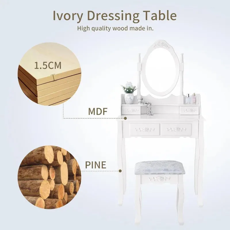 Elegant Vanity Set with Mirror & Stool