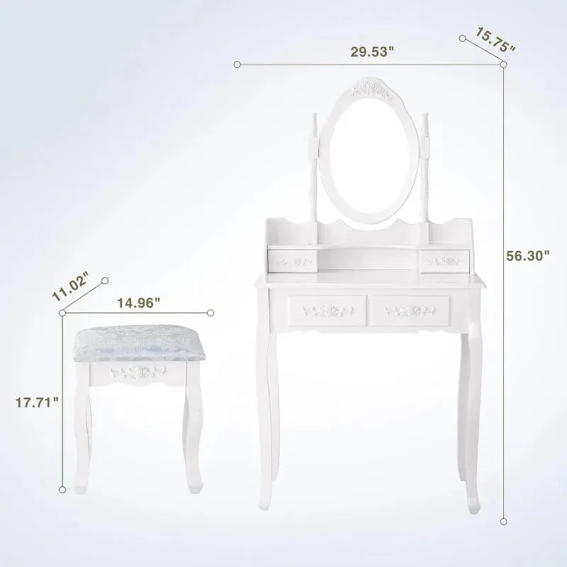 Elegant Vanity Set with Mirror & Stool