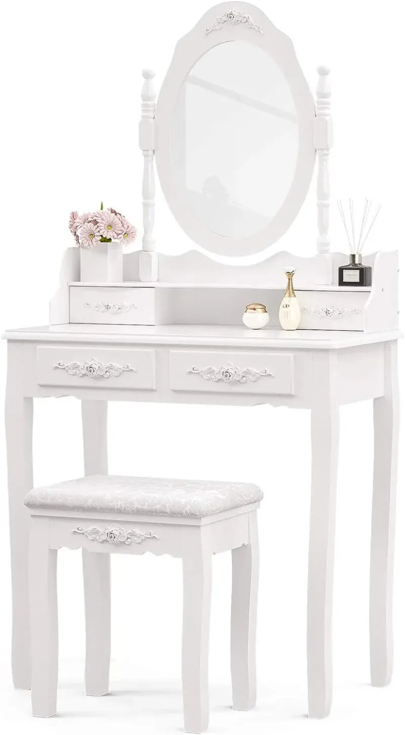 Elegant Vanity Set with Mirror & Stool