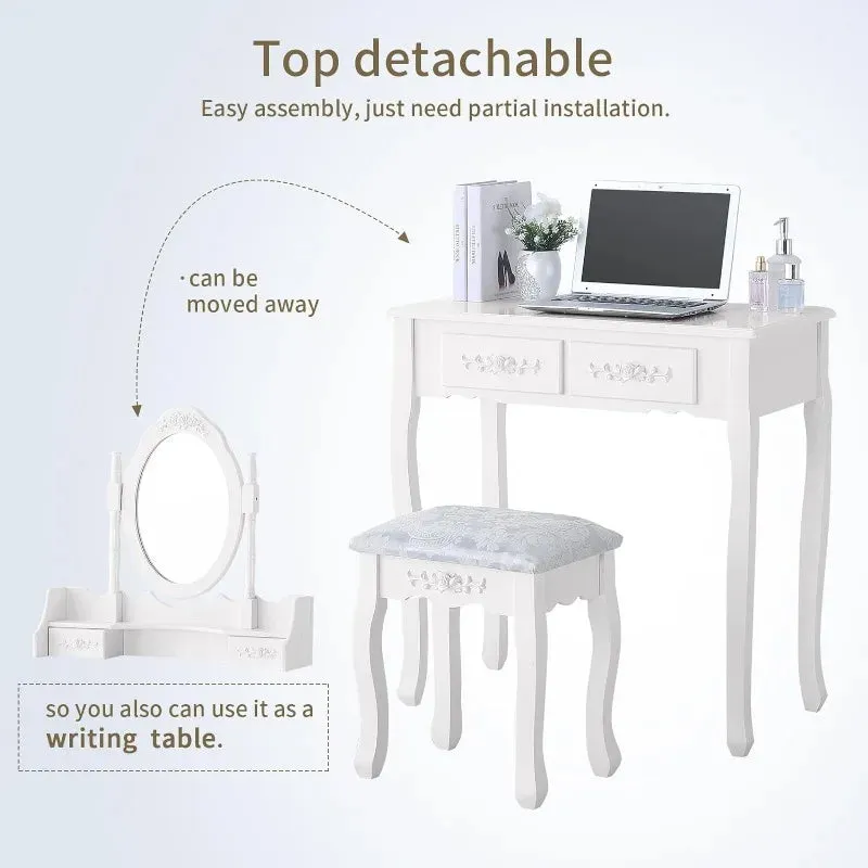 Elegant Vanity Set with Mirror & Stool