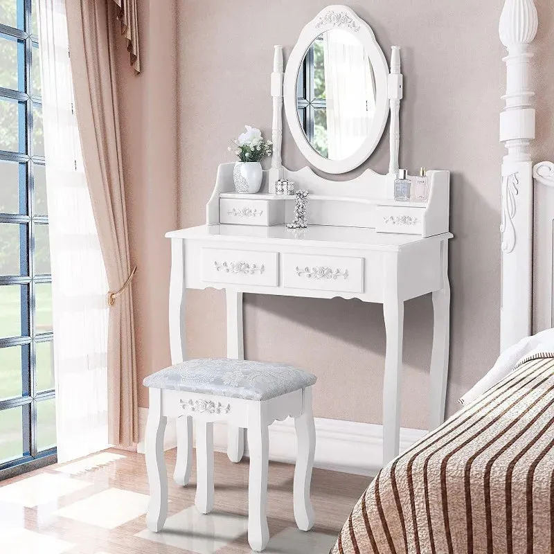 Elegant Vanity Set with Mirror & Stool