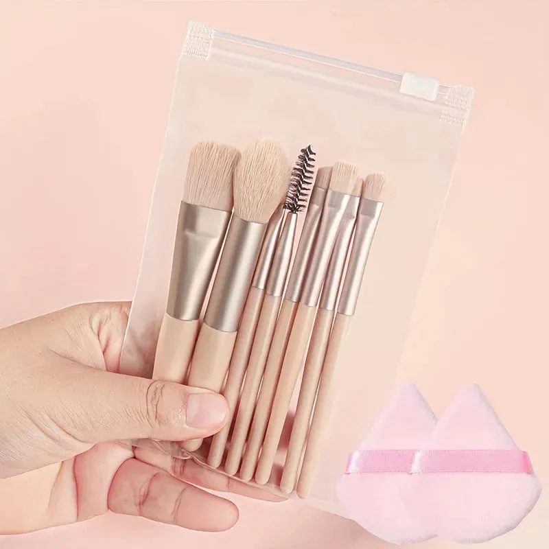 Essential 8 Makeup Brushes: Portable Beauty Tool Kit