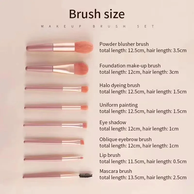 Essential 8 Makeup Brushes: Portable Beauty Tool Kit