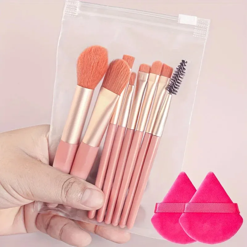 Essential 8 Makeup Brushes: Portable Beauty Tool Kit