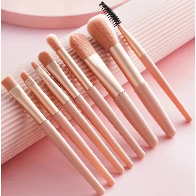 Essential 8 Makeup Brushes: Portable Beauty Tool Kit