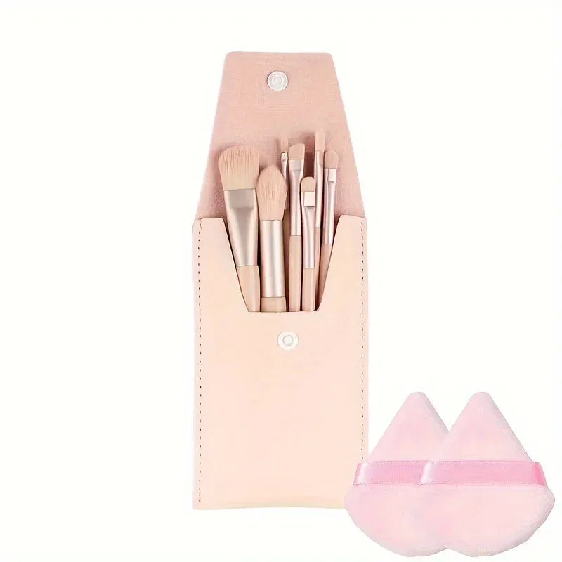 Essential 8 Makeup Brushes: Portable Beauty Tool Kit