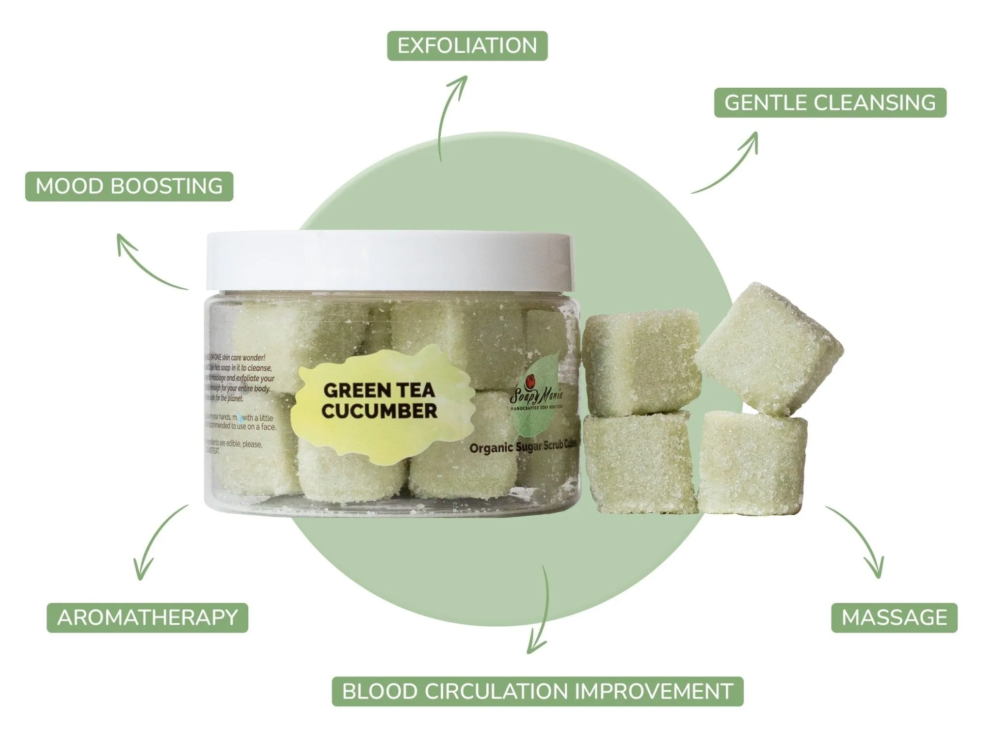 Green Tea & Cucumber Organic Sugar Scrub Cubes