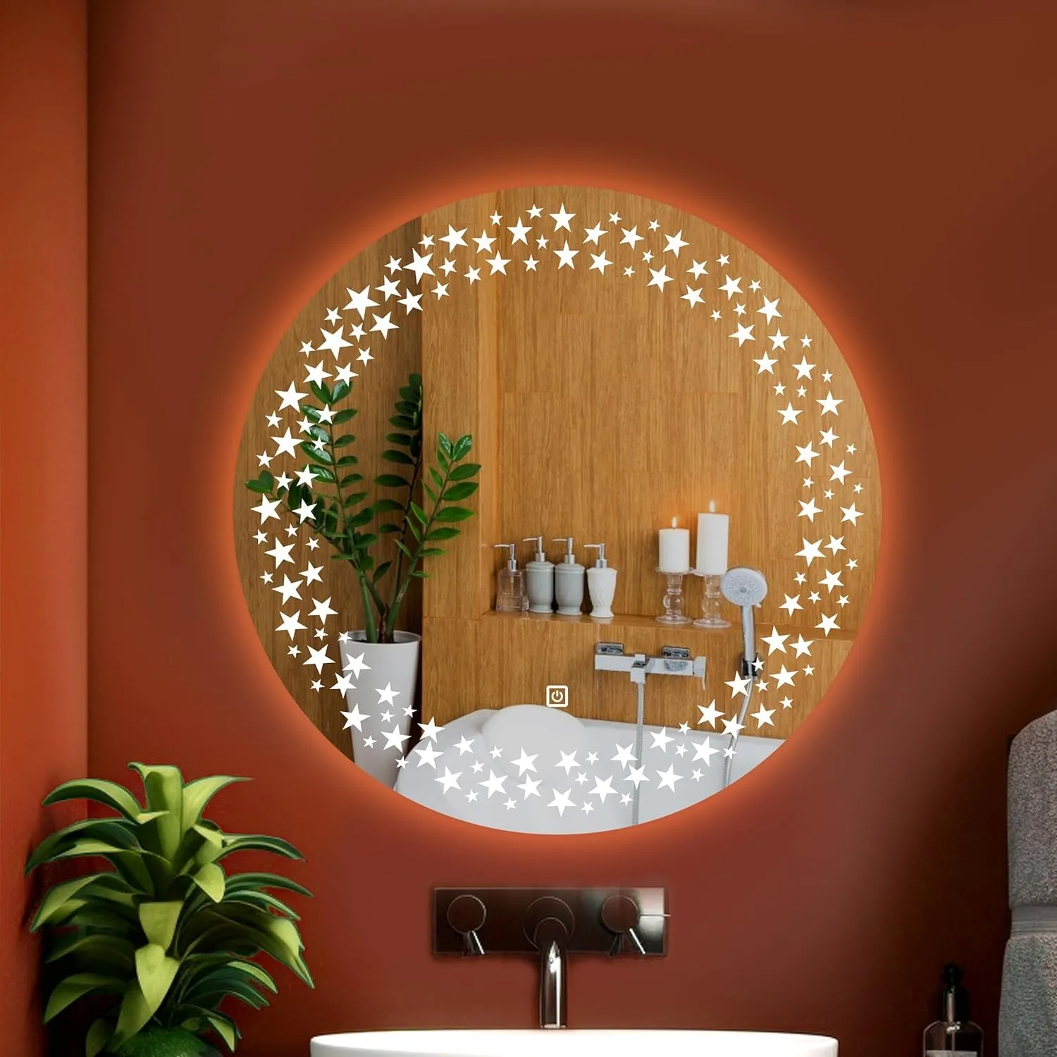 H & H Wall Mounted Backlit Digital Led Mirror with Touch Sensor | Bathroom Mirror with Led Lights | Mirror for Bedroom Washbasin led Lighting Mirrors (24 x 18 Inch) (Round)