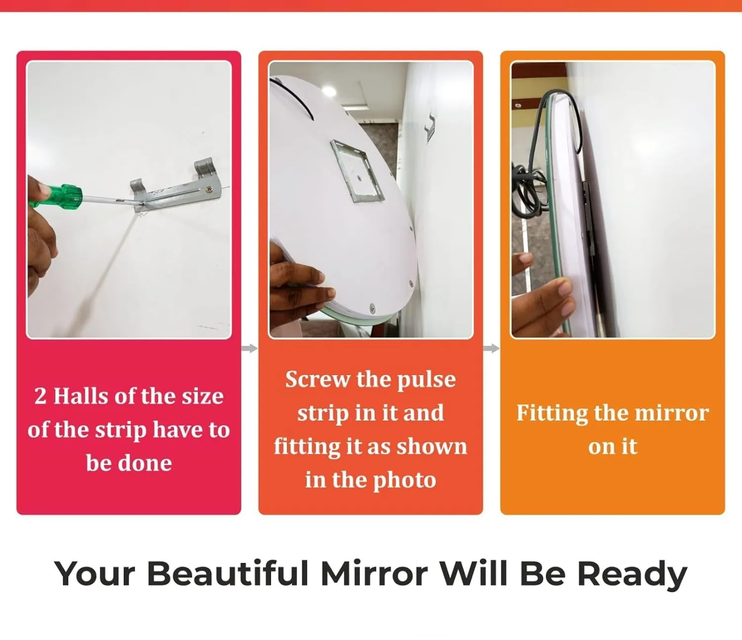 H & H Wall Mounted Backlit Digital Led Mirror with Touch Sensor | Bathroom Mirror with Led Lights | Mirror for Bedroom Washbasin led Lighting Mirrors (24 x 18 Inch) (Round)