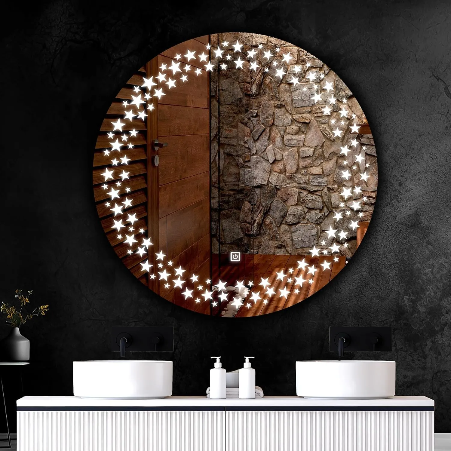 H & H Wall Mounted Backlit Digital Led Mirror with Touch Sensor | Bathroom Mirror with Led Lights | Mirror for Bedroom Washbasin led Lighting Mirrors (24 x 18 Inch) (Round)