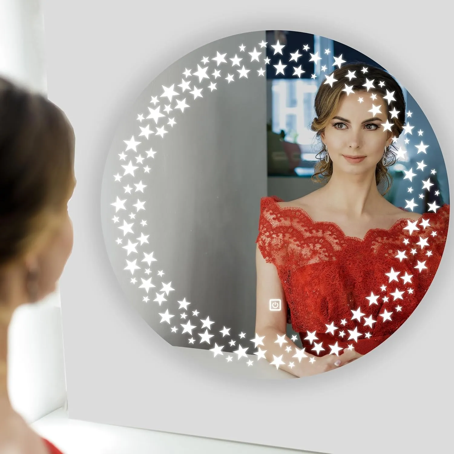 H & H Wall Mounted Backlit Digital Led Mirror with Touch Sensor | Bathroom Mirror with Led Lights | Mirror for Bedroom Washbasin led Lighting Mirrors (24 x 18 Inch) (Round)