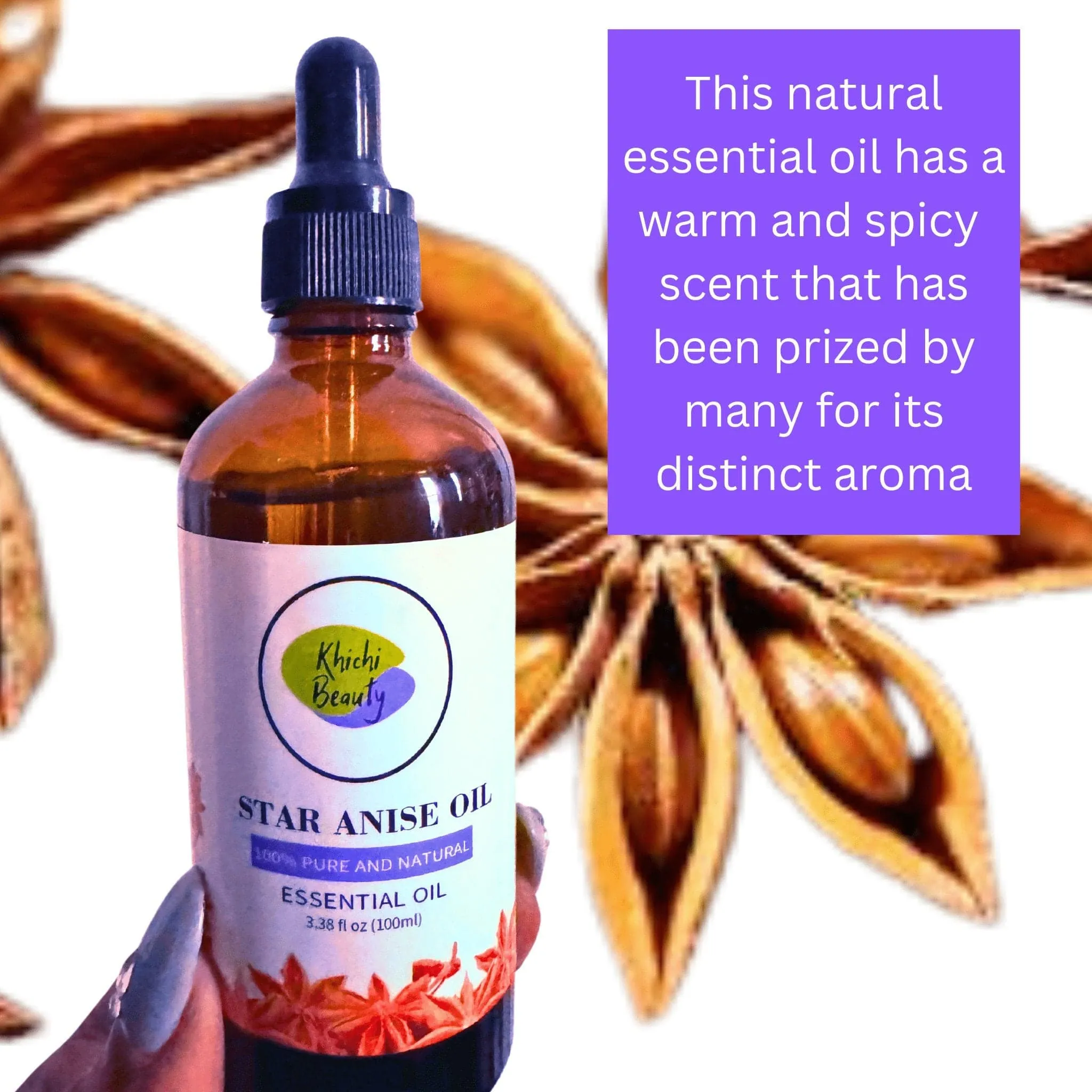 Khichi Beauty Star Anise oil, Essential Oil, Premium Quantity 3.38oz (100ml).