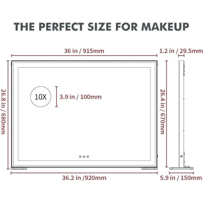 Large Hollywood Mirror - 3 Modes Lighted And Smart Touch Control (92 x 68 Cm)