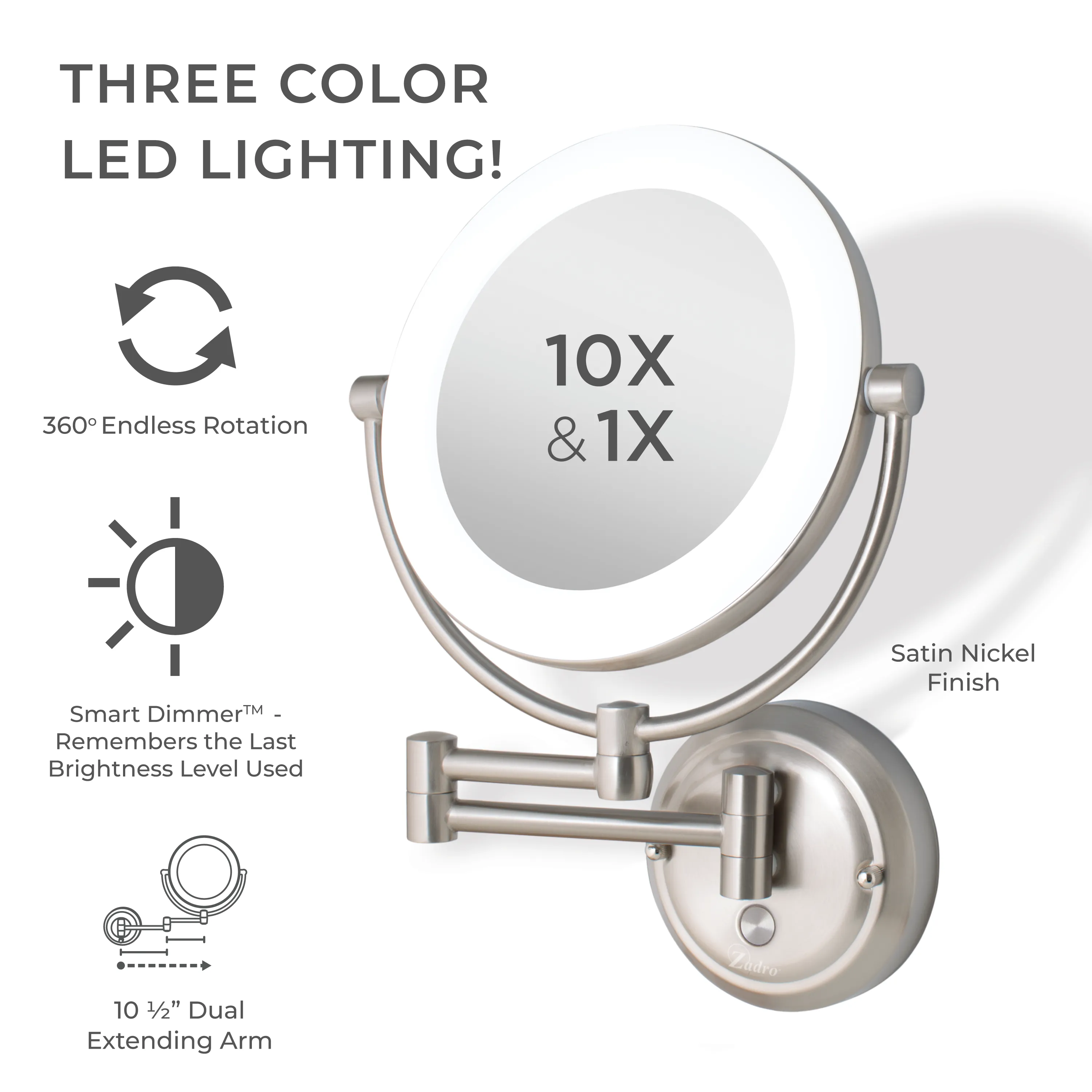 Lexington Lighted Wall Mounted Makeup Mirror with Magnification