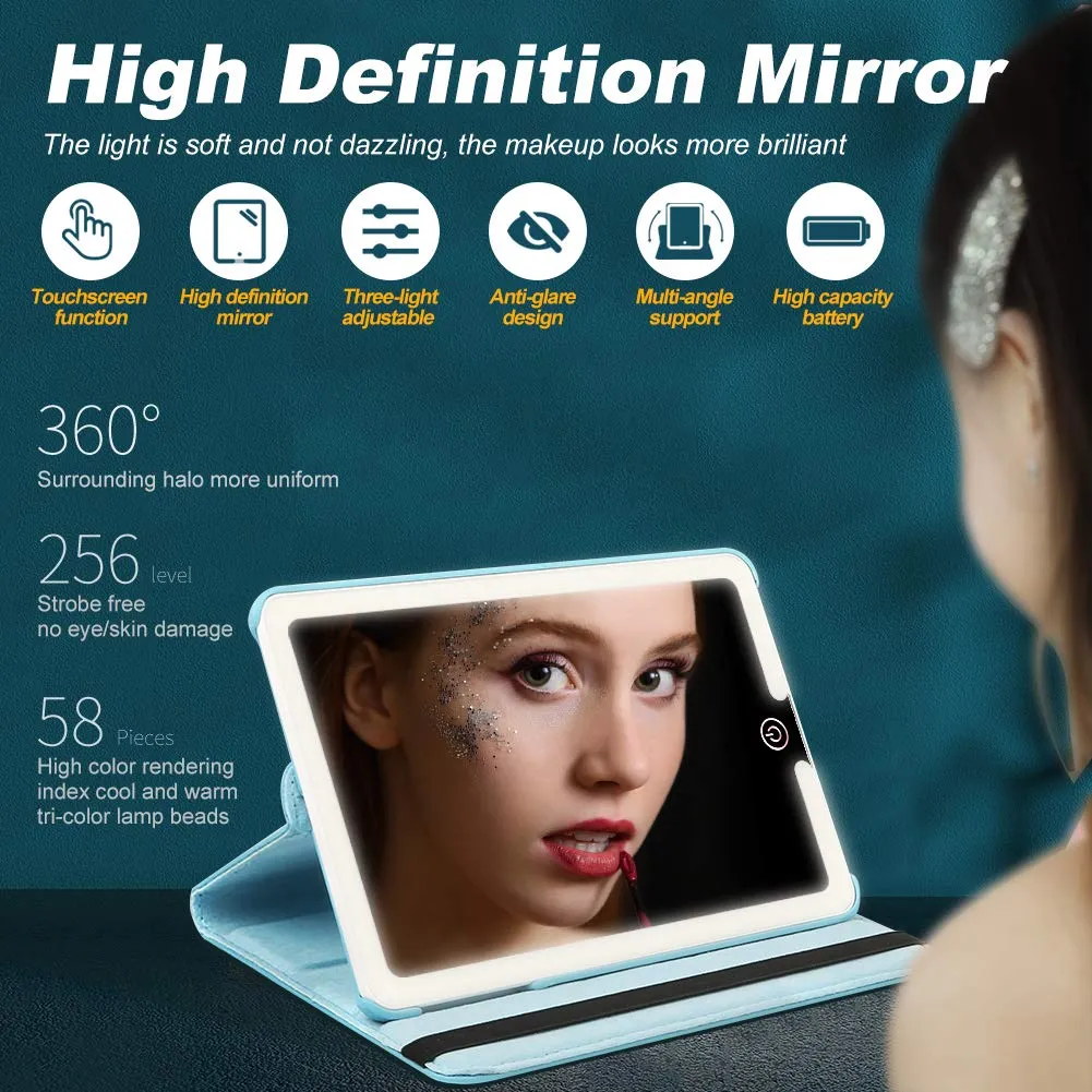 <p>LED Lighted Compact Travel Mirror, Ultra-Thin Adjustable Colour Light, Portable Rechargeable Illuminated Mirror Perfect Travel Makeup Mirror for Women</p> Blue