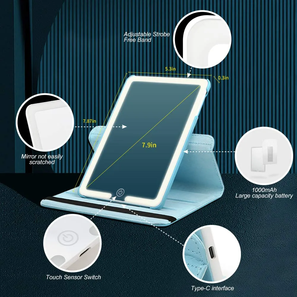 <p>LED Lighted Compact Travel Mirror, Ultra-Thin Adjustable Colour Light, Portable Rechargeable Illuminated Mirror Perfect Travel Makeup Mirror for Women</p> Blue