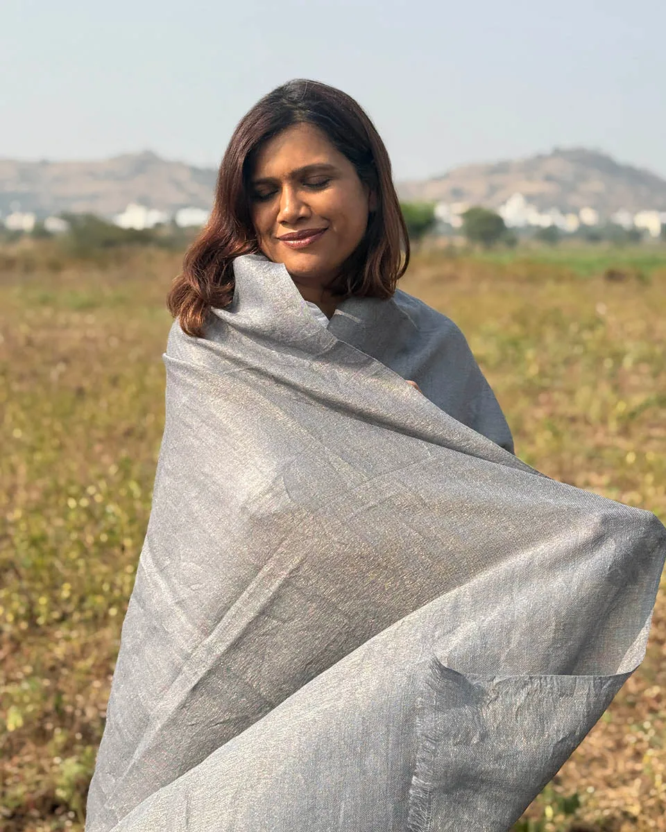 Morning Mist Pure Wool Zari Shawl